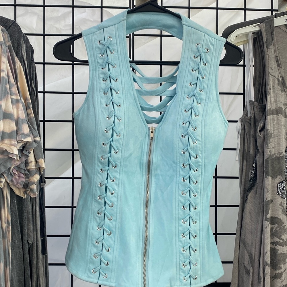NWT teal corset zip up top